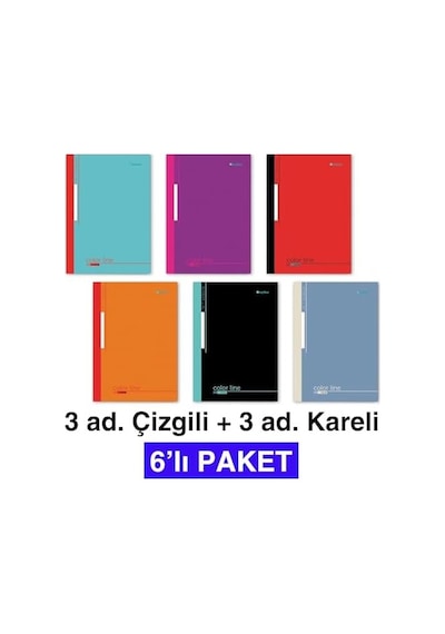 Etika A4 Dikişli Okul Defteri 6 Lı Paket 3 Çizgili + 3 Kareli 60 Yaprak 120 Sayfa
