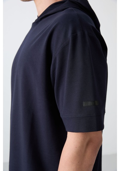 Tommy Life Lacivert Pamuklu Kalın Yumuşak Dokulu Oversize Fit Basic Erkek T-shirt - 88352 Lacivert