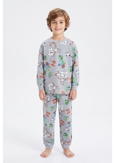 Modanino Erkek Çocuk %100 Pamuk Pijama Takımı 3-13 Yaş 12734ıs Gri