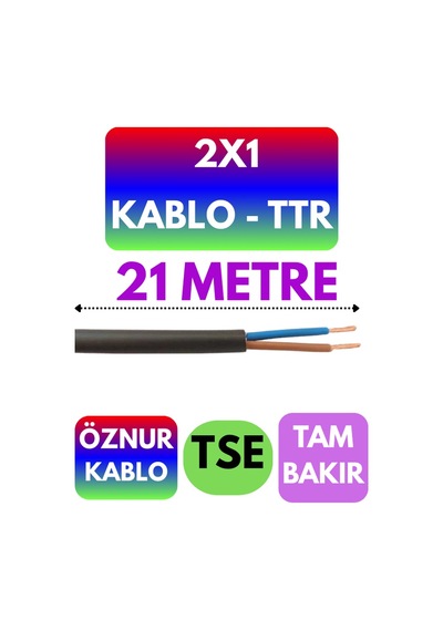Öznur 2x1 Ttr Kablo Siyah Metre Seçenekli - 21 Metre