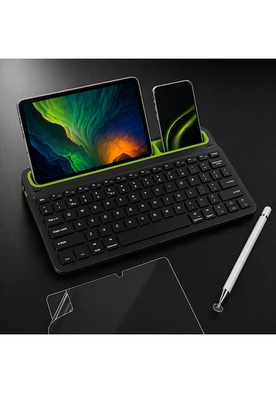 Technopc Ultrapad Ruby W10 10.1'' Uyumlu Set Standlı Bluetooth Klavye Stylus Kalem Ekran Koruyucu