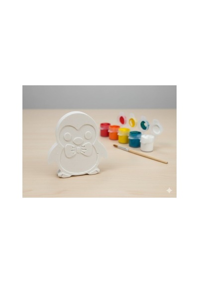 Taş Tozu Boyama Seti- Penguenler - 2'li Set + 6 Ana Renk Boya+fır