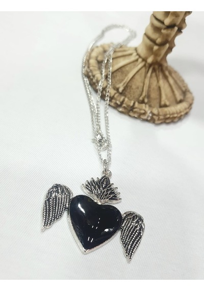 Black Heart Feathers Kolye Altın