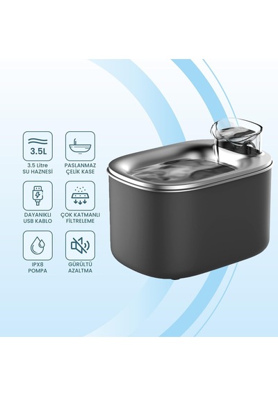 Tr Wf007l Otomatik Kedi Su Sebili,kedi Su Çeşmesi, Su Şelalesi, Su Pınarı 3.5lt Geniş Hazne, Bpa Içermez, Ultra S
