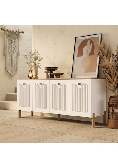 1740 Napoli 180 Cm Membran Mdf Kapaklı Bohem Konsol Sepet - Beyaz Beyaz - Meşe