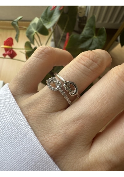 Çelik 2li Düğüm Yüzük Silver