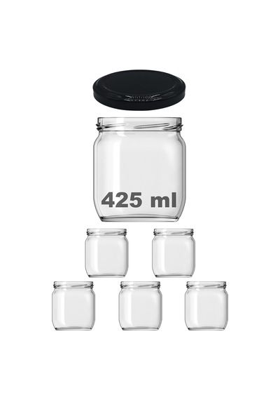 Afracam 425 Ml Metal Siyah Kapaklı Şeffaf Cam Kavanoz 5 Adet Çok Renkli