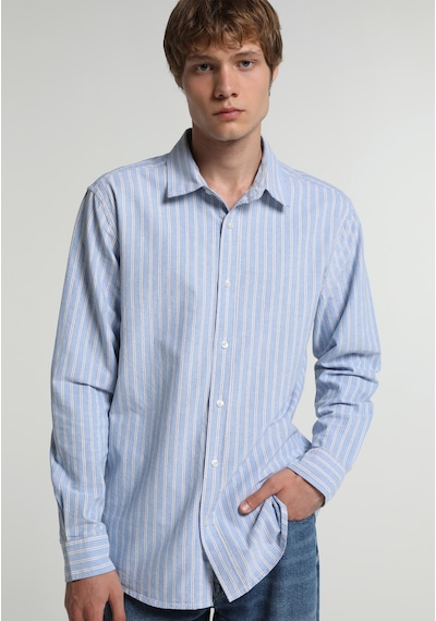 Colin's Colins Regular Fit Shirt Neck Çizgili Erkek Mavi Uzun Kol Gömlek Cl1082665 Q1.v1 Ble