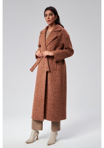 Kadın Buklet Kaşe Oversize Kaban Kahverengi