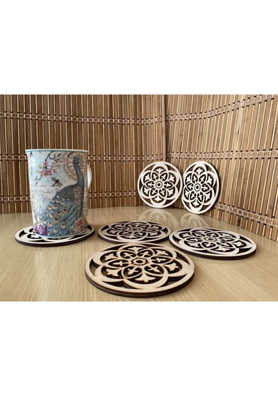 Ahşap Bardak Altlığı Model 2 (6'lı Set - 10 CM - 4Mm Kavak)