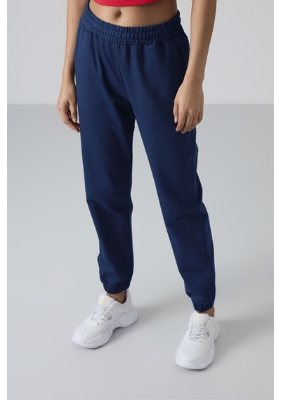 Tommy Life İndigo Cepli Yüksek Bel Rahat Form Lastik Paça Kadın Eşofman Alt - 94583 İndigo
