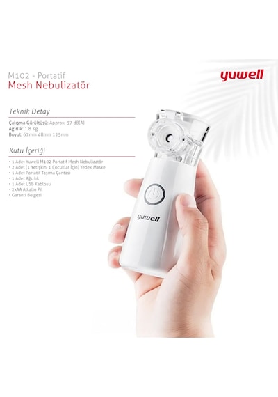 Yuwell Portatif Mesh Nebulizatör M102 Pilli + Usb Doğrudan Kullanım
