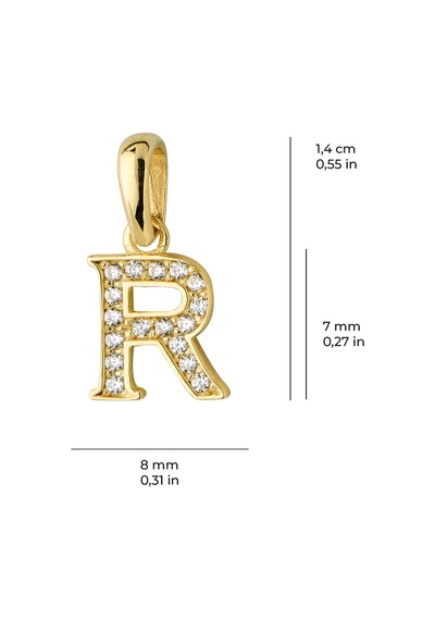 Goldkupe 14 Ayar Altın R Harfi Taşlı Kolye Ucu 0,55 Gr-3448