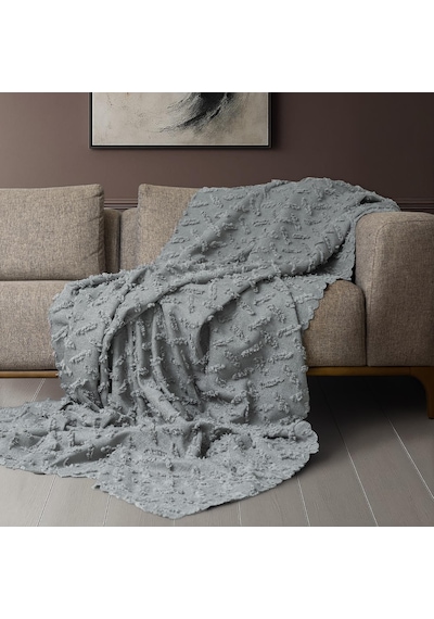 Ponela Koltuk Örtüsü Kaymaz Bohem Punch Kabartmalı 3 Boyutlu 175x350 Cm X- Large Kaymaz, Gri