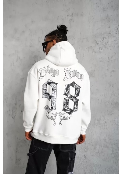 Vexor Erkek 98 Baskılı Kapşonlu Sweat - Beyaz