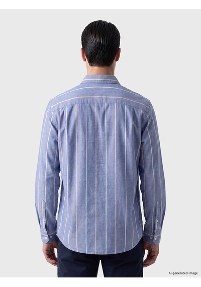 Lcwaıkıkı Classic Mavi Regular Fit Çizgili Oxford Erkek Gömlek