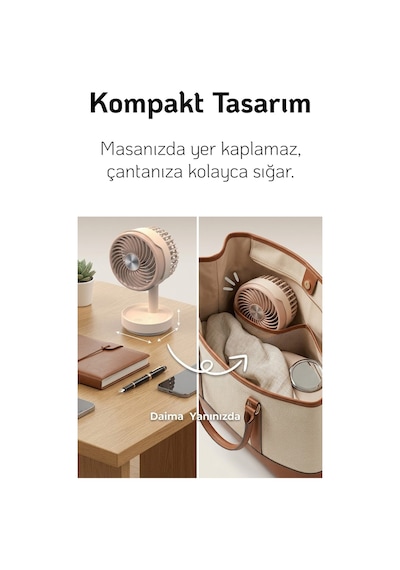 El Fanı Masaüstü Vantilatör Soğutucu Teleskopik 3 Kademe Type-c Hızlı Şarj Mini Soğutucu