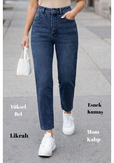 Cedy Denim Kadın Yüksek Bel Soho Boyfriend Jean C599 Mavi