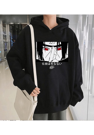 Anime İtachi Sharingan Kapşonlu Sweatshirt Siyah