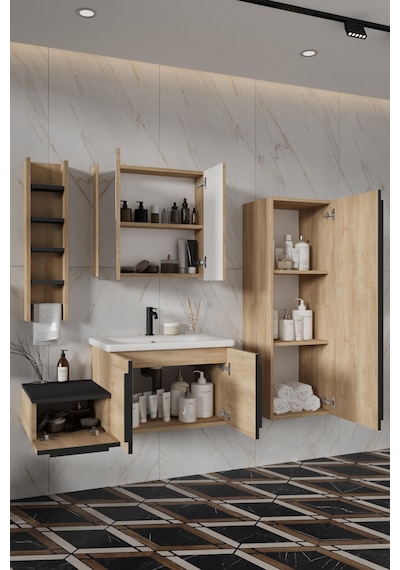 Zakkum 100 Cm %100 Mdf Lavabolu Banyo Dolabı Dolaplı Aynalı Üst Dolap Boy Dolabı Havluluk Lefkas Meşe Zakkum 100 Cm %100 Mdf Lavabolu Banyo Dolabı Dolaplı Aynalı Üst Dolap Boy Dolabı Havluluk Lefkas Meşe