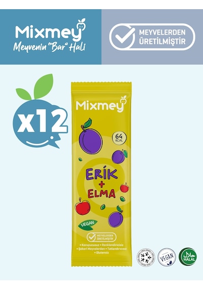 Mixmey Erik Meyve Barı 12 Adet | Atıştırmalıklar – Vegan, Glutensiz, Koruyucusuz (20GR X 12 ADET)
