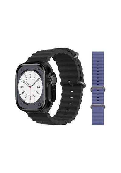 GS8 Watch 8 Ultra Akıllı Saat Siyah Watch 2.02 Inc Lacivert Silikon Kordon Hediye (İthalatçı Garantili)