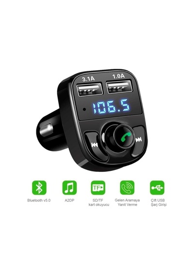 Carx8 Araç Kiti Fm Transmitter Bluetooth 5.0 Micro Sd Usb Şarj Oto Müzik Çalar