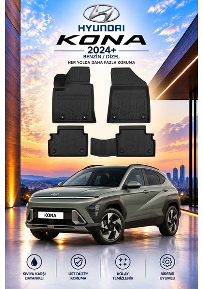 Hyundai Kona 2024+ Benzin/dizel Aracınıza Özel Üretim Havuzlu Paspas Takımı A+ -mod-