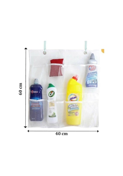 Buççin Online Mağaza Sünger Hazneli Sıvı Sabunluk Deterjanlık + 8 Cepli Askılı File Mutfak Banyo Organizer - 2li Set K3c2 Çok Renkli