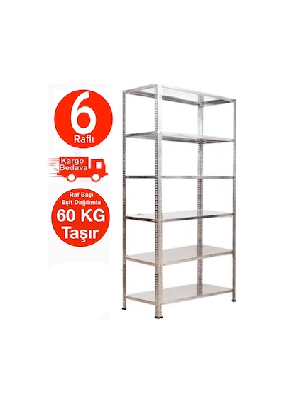 Açıkmağazam Galvanizraf 6 Katlı Galvaniz Çelik Raf Arşiv Depo  Rafı