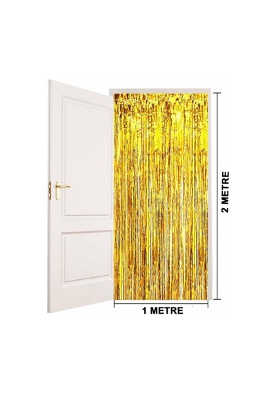 Ekstra Metalize Parlak Saçaklı Arka Fon Perde Gold Diğer