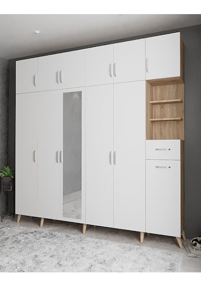 Açelya Portmanto Vestiyer Meşe Beyaz  M9-208 cm