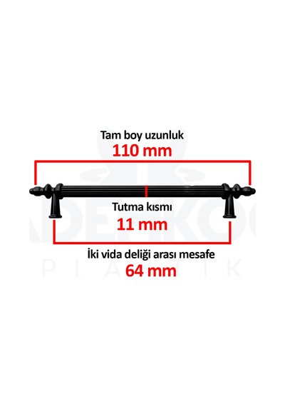 Cateksss Kumru 64 Mm Çekmece Dolap Mobilya Kulpu Sert Plastik Polimer Siyah - 50 Li Paket
