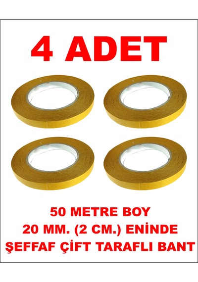 Çift Taraflı Şeffaf Bant 50 M. 20 Mm 4 Adet