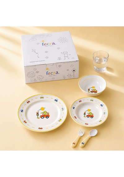 Fecra Kroko 3 Parça Porselen Mama Takımı Beyaz - Sarı