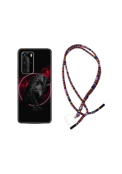 Huawei P40 Pro Kılıf Rasta Boyun Askılı Black Wolf 1691