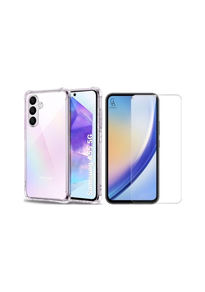 Samsung Galaxy A55 Uyumlu Köşe Dolgulu Anti Shock Telefon Kılıfı Ve Kırılmaz Cam Ekran Koruyucu