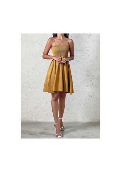 Butik İstanbul Kadın Ip Askılı Gipeli Desenli Kısa Süprem Elbise Hardal Butik İstanbul Kadın Ip Askılı Gipeli Desenli Kısa Süprem Elbise Hardal
