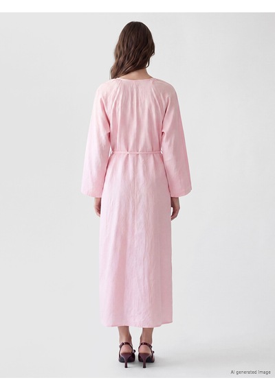 Lcw Comfort Pembe Bağlamalı Yaka Nakışlı Elbise