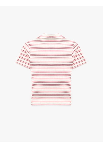 Koton Slim Fit Viskon Karışımlı Kısa Kollu Çizgili Polo Yaka Tişört Ekru Çizgili 6sak50458ek