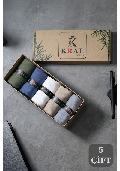 Kral Socks Bambu Erkek Çorap Klasik Soket Uzun Yazlık Dikişsiz 5'li Kutulu Çok Renkli