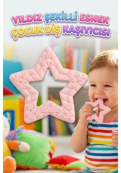 Yıldız Şekilli Esnek Bpa İçermeyen Kabartılı Pastel Renkli Oyuncak Bebek Diş Kaşıyıcısı Pembe
