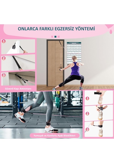 Valkyrie Full Vücut Pilates Bar Seti Egzersiz Çubuğu Ayarlanabilir Evde Onlarcak Farklı Spor Jimnastik Olanağı Kapı Askılı Çantalı Pembe
