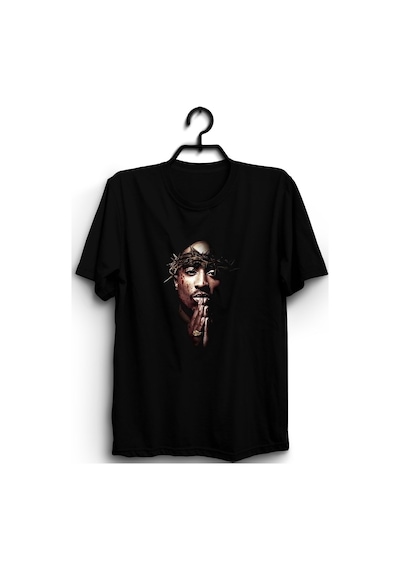 Tupac Shakur Baskılı Tişört Siyah