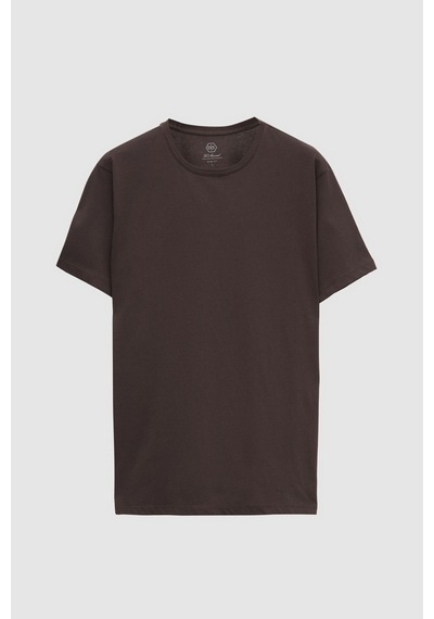 D's Damat Ds Damat Slim Fit Kahverengi Bisiklet Yaka %100 Pamuklu Nefes Alabilen T-shirt 4HC141996753M Kahverengi