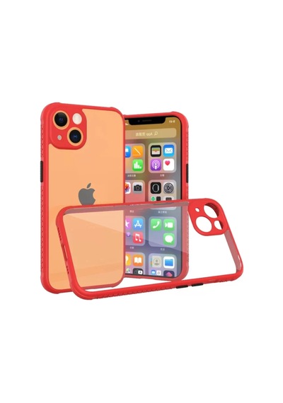 Newface Apple İphone 13 Mini Kılıf Miami Şeffaf Silikon - Kırmızı