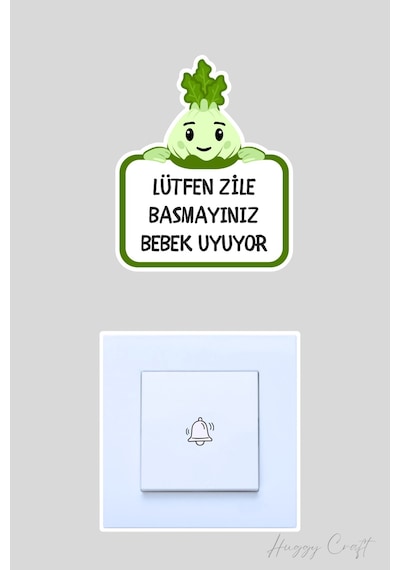 Lütfen Zile Basmayınız Bebek Uyuyor Yeşil Bitki Tasarım Sticker Kapı Zili Etiketi Beyaz - Yeşil