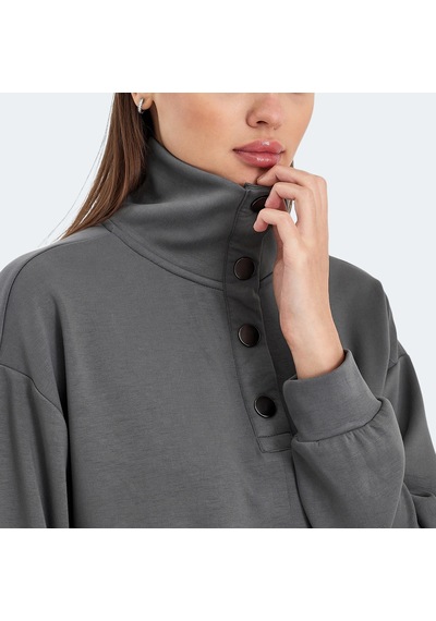 Slazenger VIDAL Oversize Kadın Dik Yaka Oversıze Koyu Gri Sweatshirt