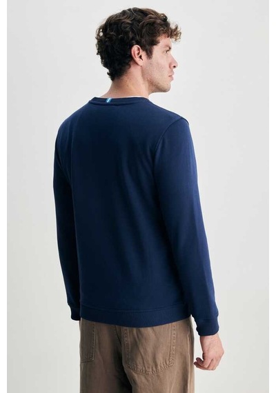 Ucla Valley Lacivert Bisiklet Yaka Baskılı Standard Fit Erkek Sweatshirt Lacivert