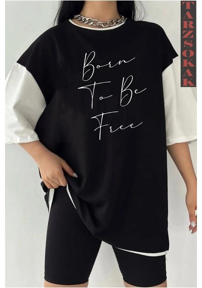Startmore Startmore Siyah Oversize Çift Renk Bron Tu Be Baskılı Unisex Tshirt Beyaz